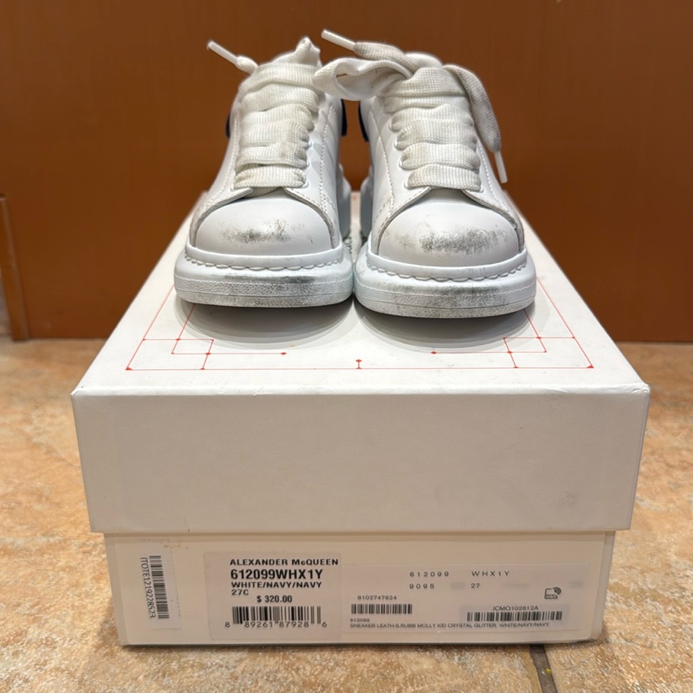 Girls Alexander McQueen sneakers, white with blue glitter, box is included